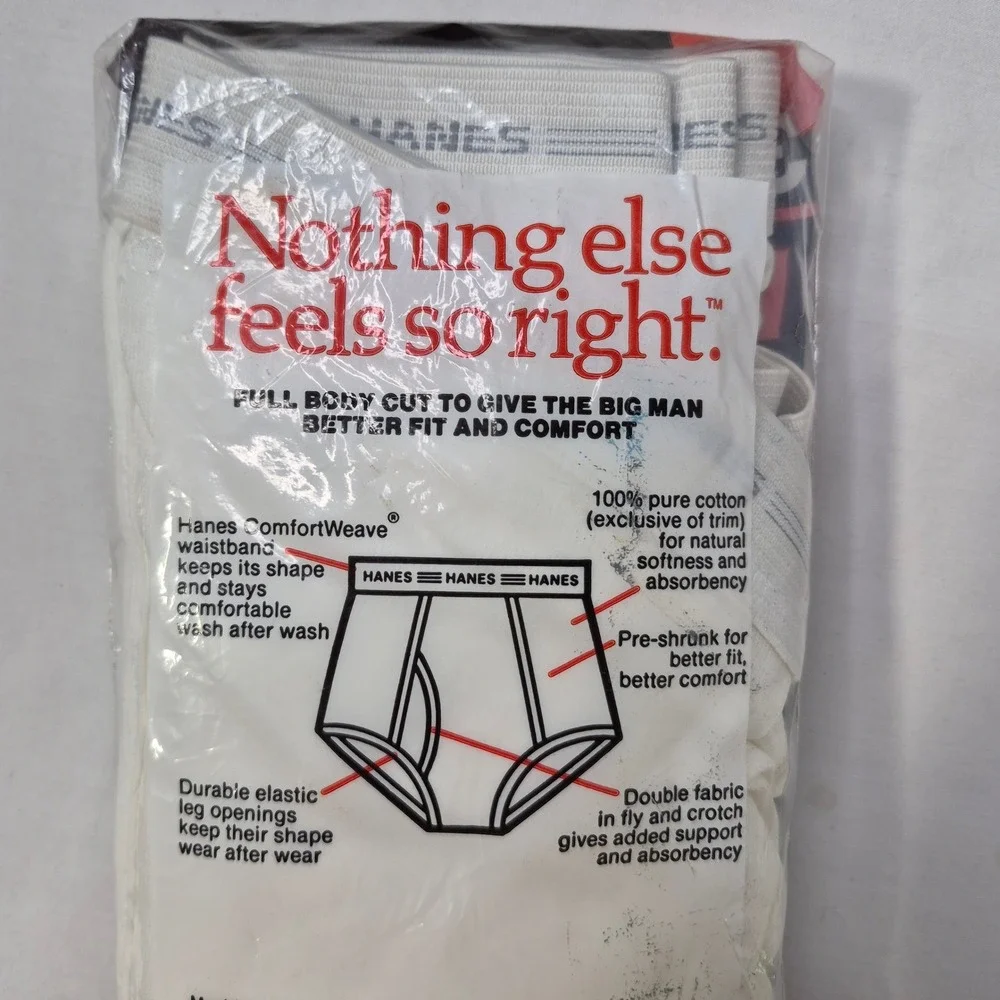 NOS Hanes Briefs Mens 2X‎ (46-48) White Big Man 3-Pack Vintage 1990 Made in USA